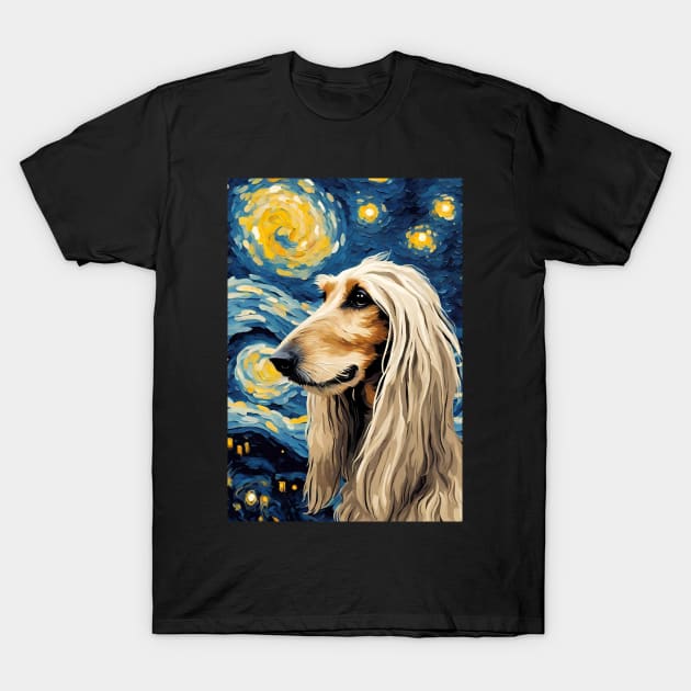 Afghan Hound Dog Breed Painting in a Van Gogh Starry Night Art Style T-Shirt by Art-Jiyuu